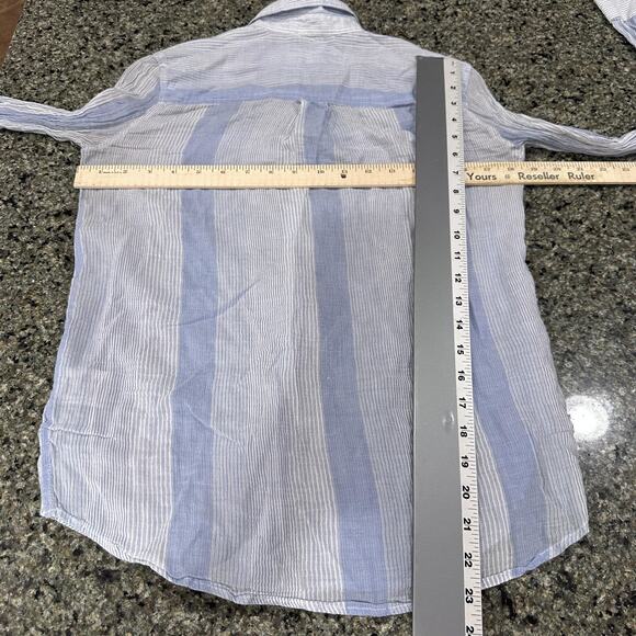 Express Button Down Up Womens XS Blue White Striped Boyfriend Long Sleeve - Picture 4 of 8